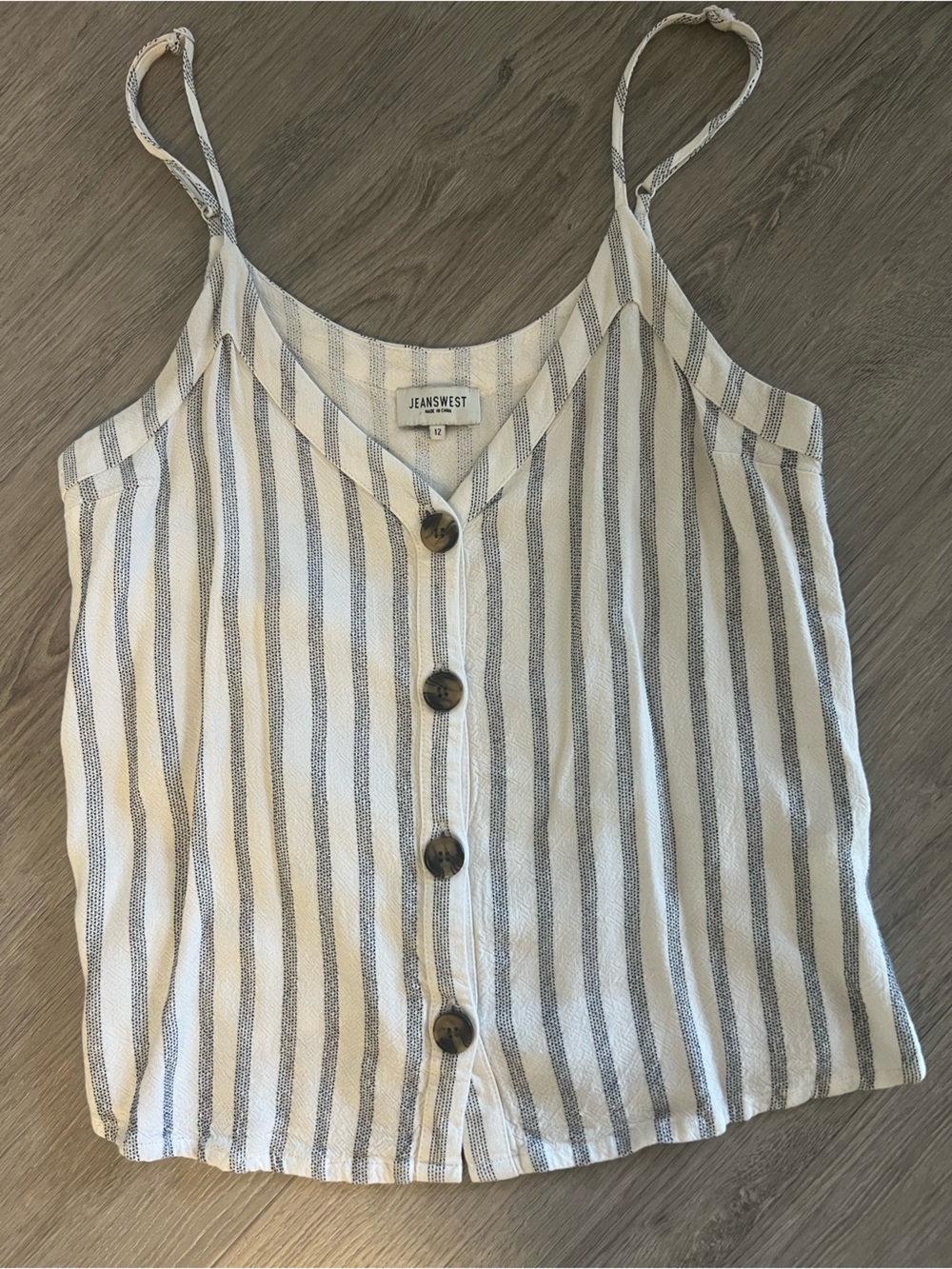 Striped Button-Front Spaghetti Strap Cami - Cream & Gray